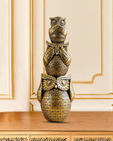 Alamkari India Polyresin Decorative Golden Ornate Three Wise Owls Figurine